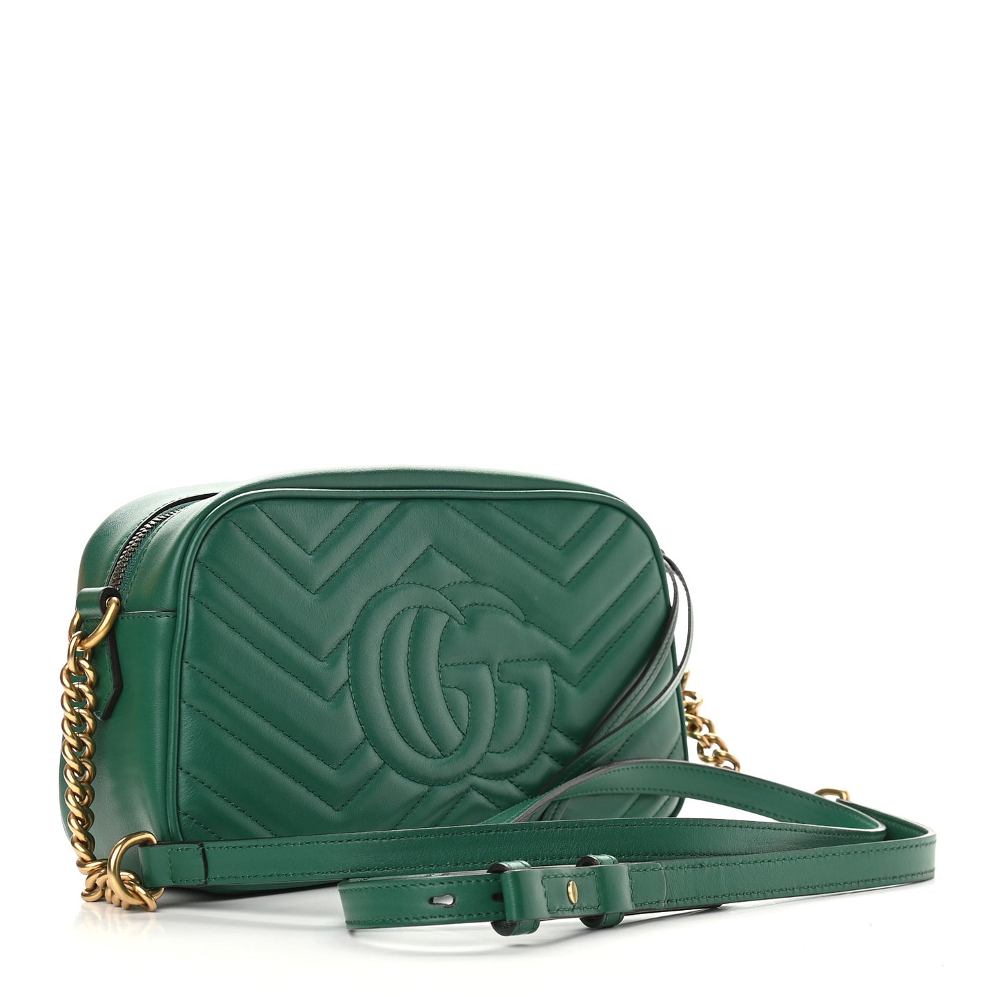 Calfskin Matelasse Small GG Marmont Chain Shoulder Bag Emerald Green