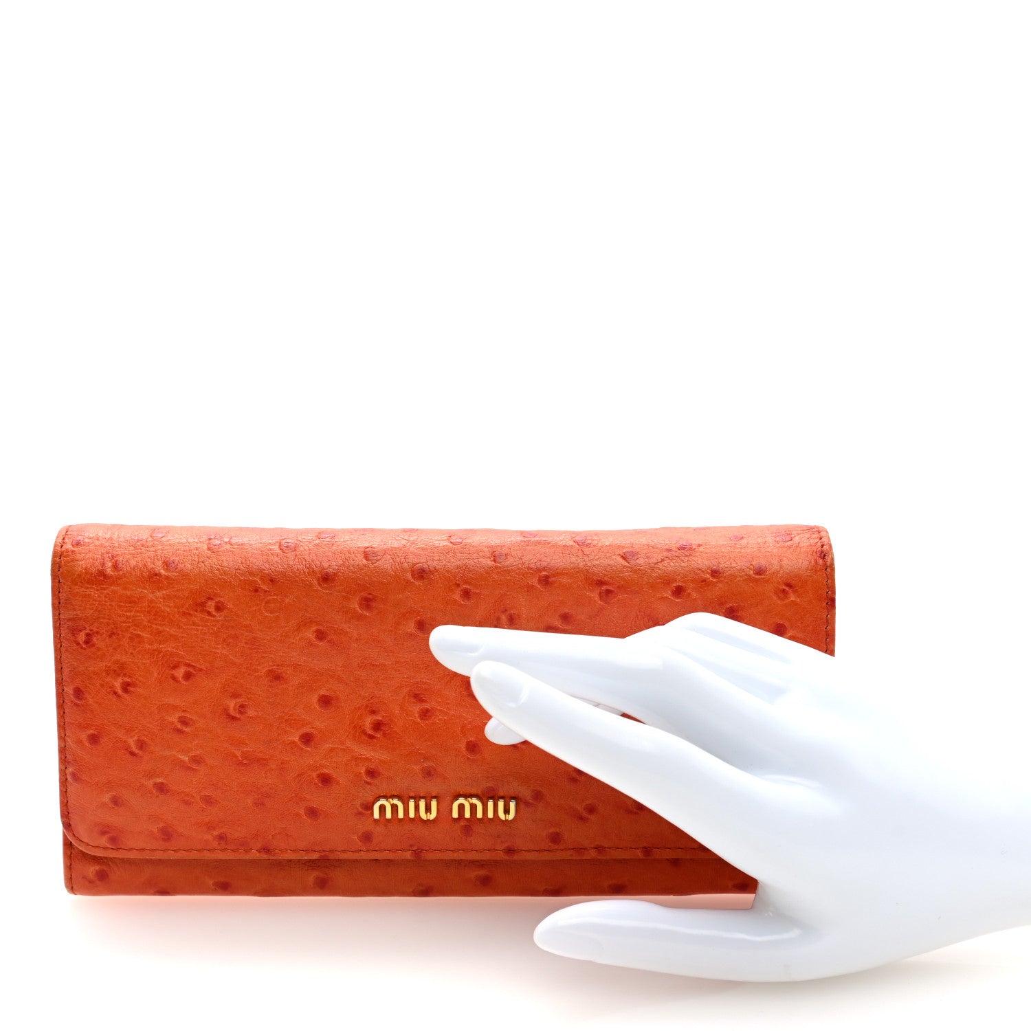 Miu Miu Ostrich Madras Flap Wallet Orange 2 of 6