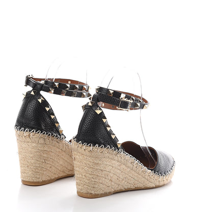 Valentino Garavani Grained Calfskin Rockstud Ankle Wrap Espadrille 15/85mm Wedges 40 Black Light Cuir 4 of 7