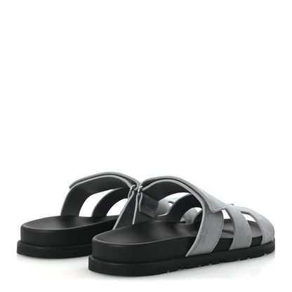 Hermes Suede Goatskin Womens Chypre Sandals 38 Bleu Mineral 4 of 10