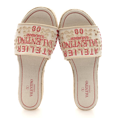 Valentino Garavani Canvas Atelier 08 San Gallo Edition Espadrille Flat Slide Sandals 38.5 Natural 2 of 9