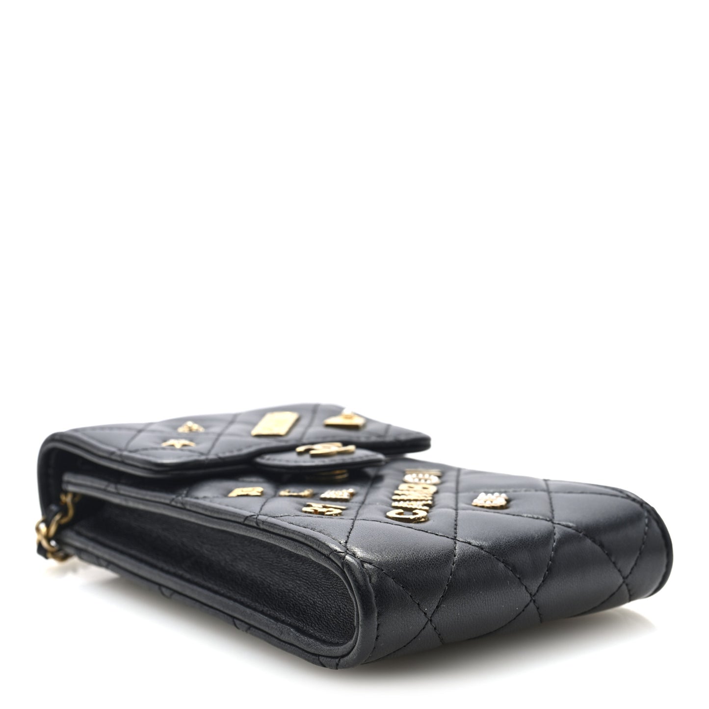 Lambskin Quilted Lucky Charm Phone Holder Black