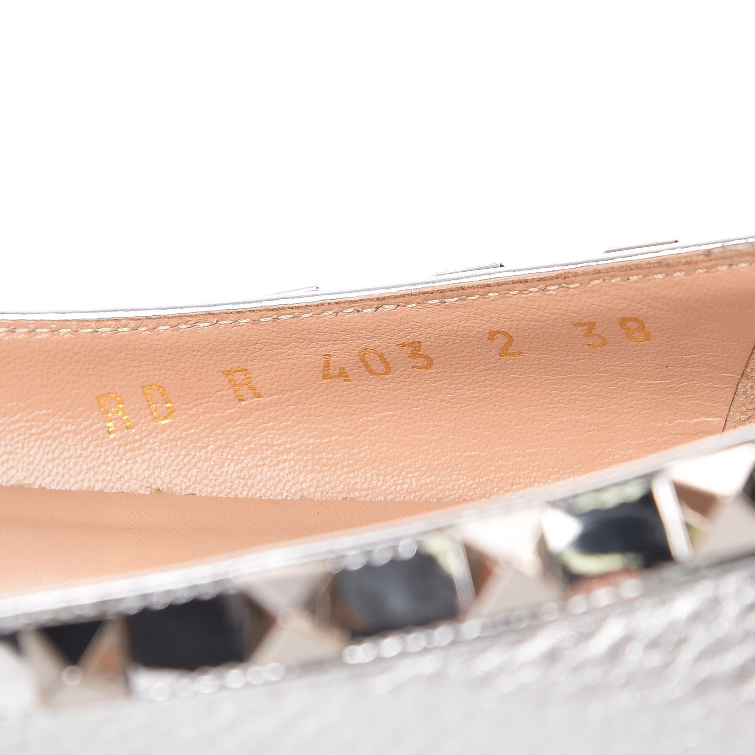 Valentino Garavani Metallic Pebbled Calfskin Rockstud Ballerina Flats 38 Silver 8 of 8