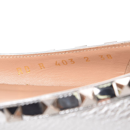 Valentino Garavani Metallic Pebbled Calfskin Rockstud Ballerina Flats 38 Silver 8 of 8