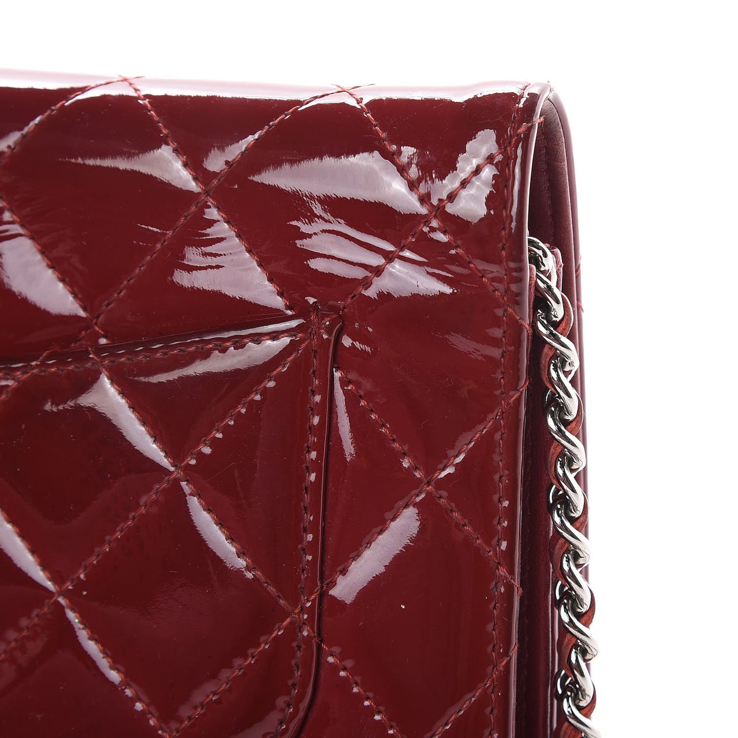Patent Quilted Wallet On Chain WOC Red