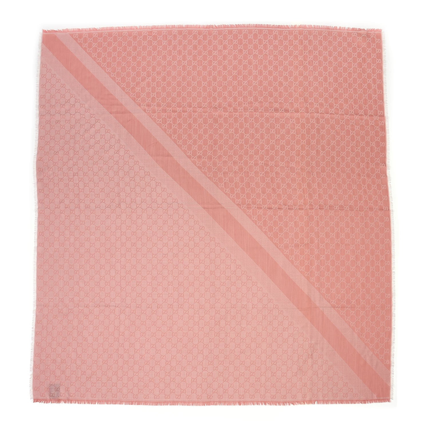 Gucci Wool Silk Monogram GGWeb Fringe Shawl Old Rose Pink 1 of 3