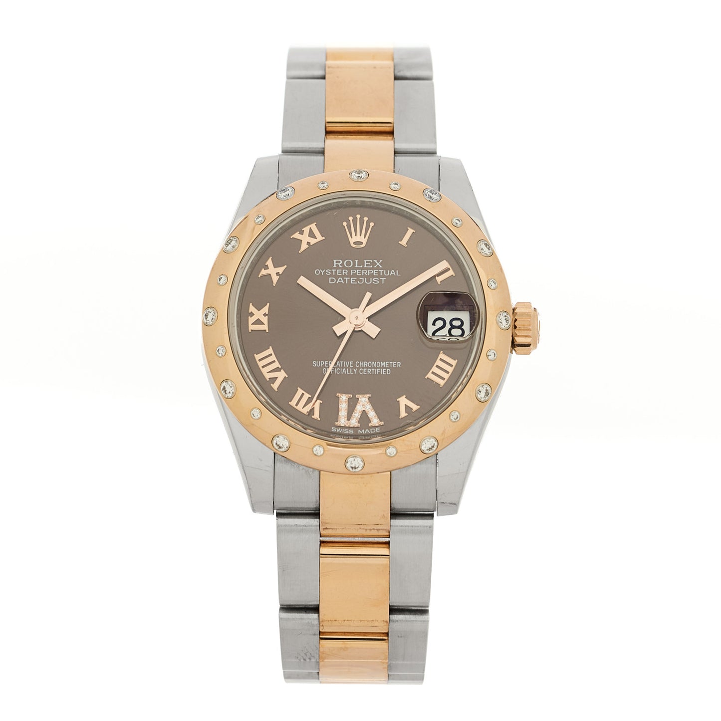 Stainless Steel 18K Everose Gold Diamond 31mm Oyster Perpetual Datejust Watch Chocolate Roman 178341