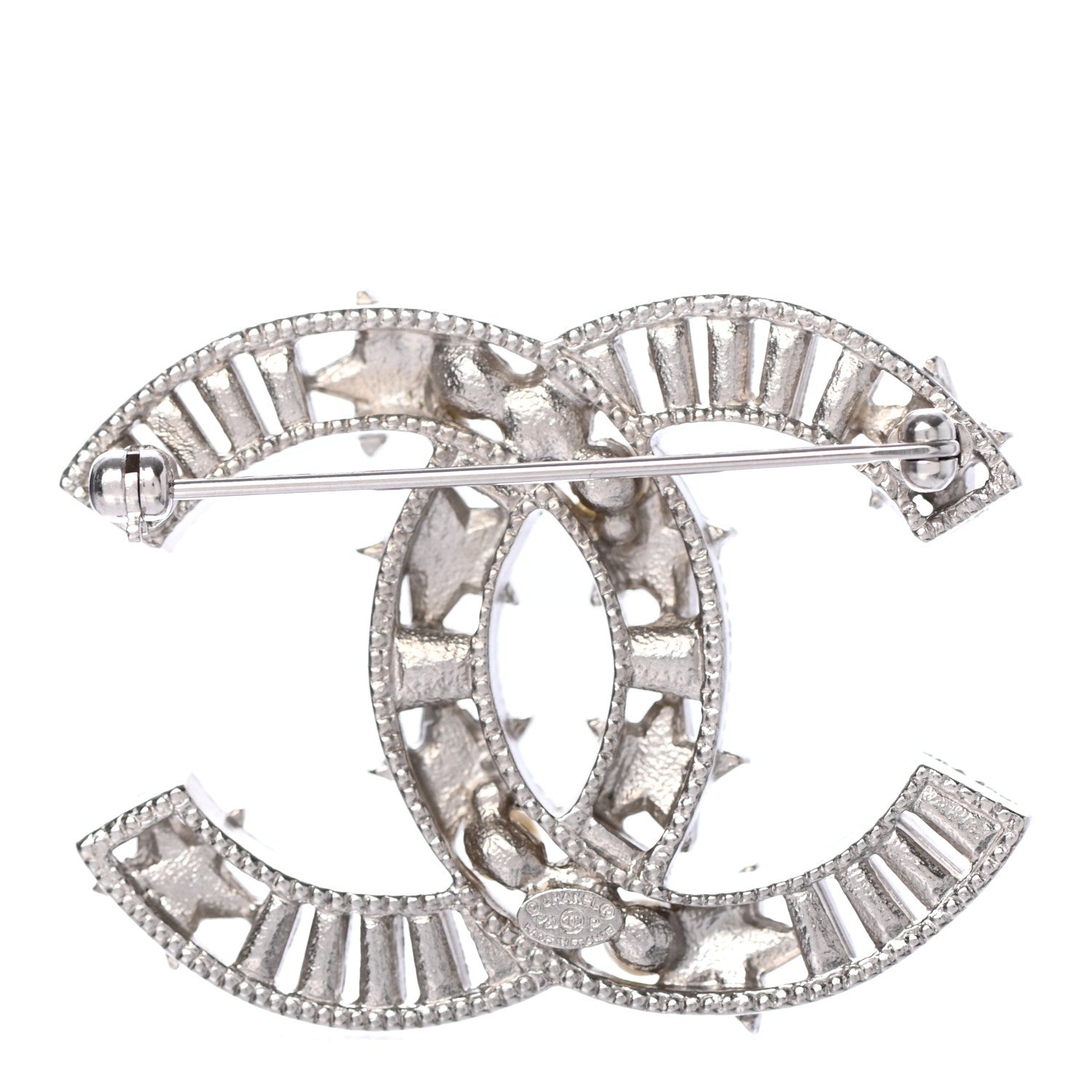 Chanel Crystal Pearl CC Star Coco Flapper Brooch Silver 3 of 4
