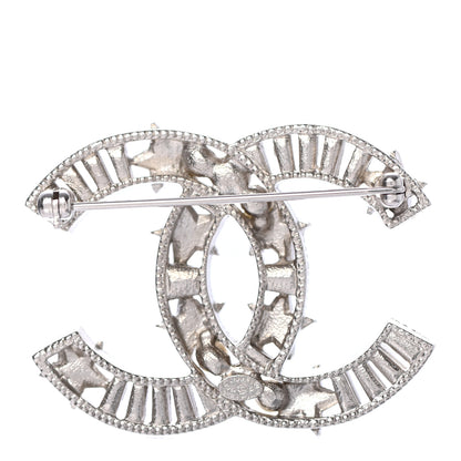 Chanel Crystal Pearl CC Star Coco Flapper Brooch Silver 3 of 4