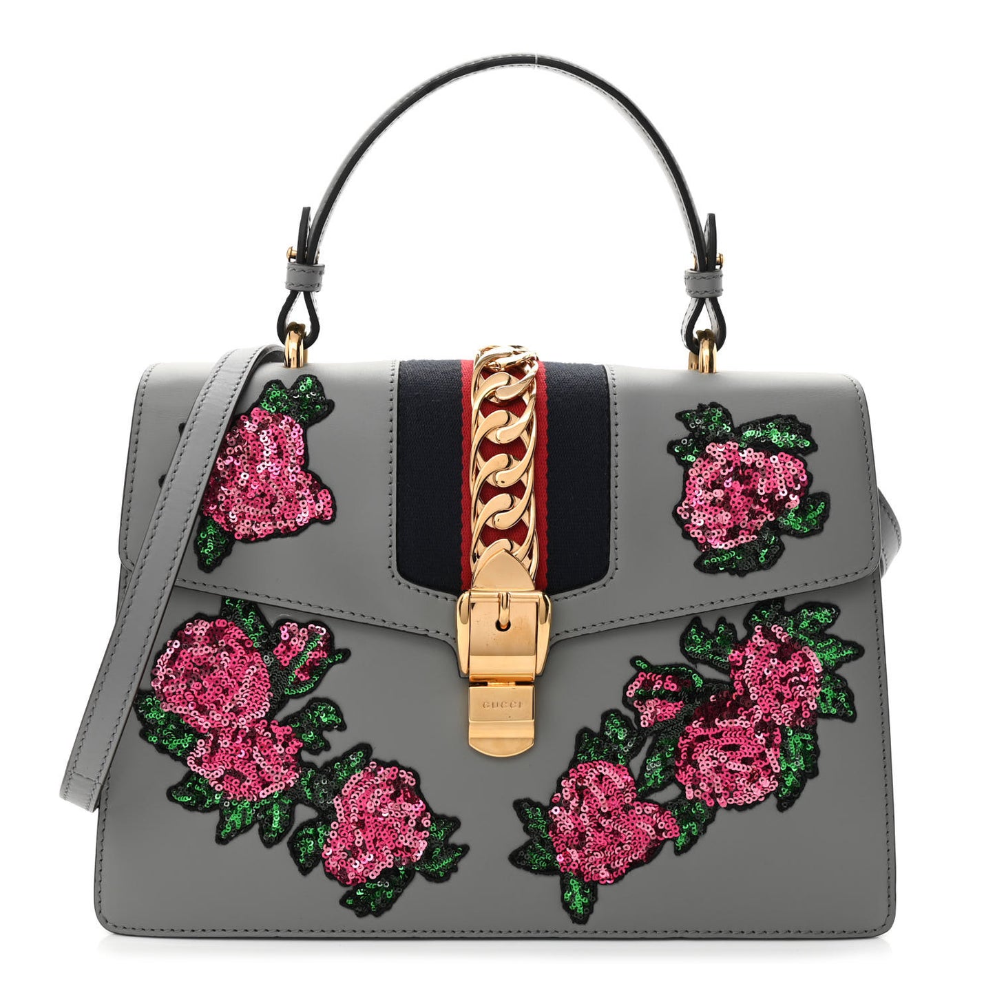 Calfskin Embroidered Medium Sylvie Top Handle Bag