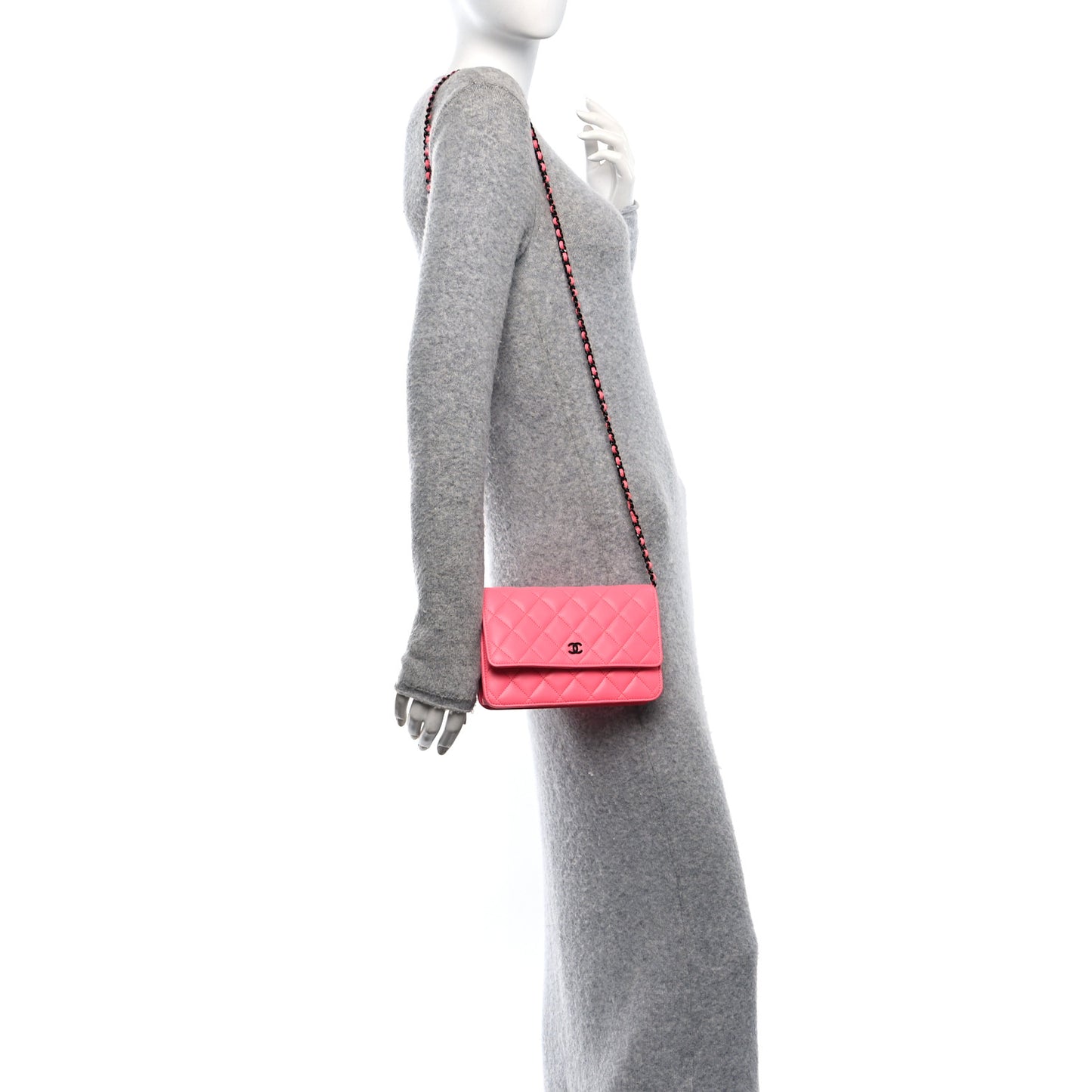 Lambskin Quilted Wallet On Chain WOC Coral Pink