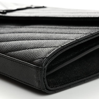 Saint Laurent Grain De Poudre Matelasse Chevron Monogram Monochrome Chain Wallet Black 9 of 10