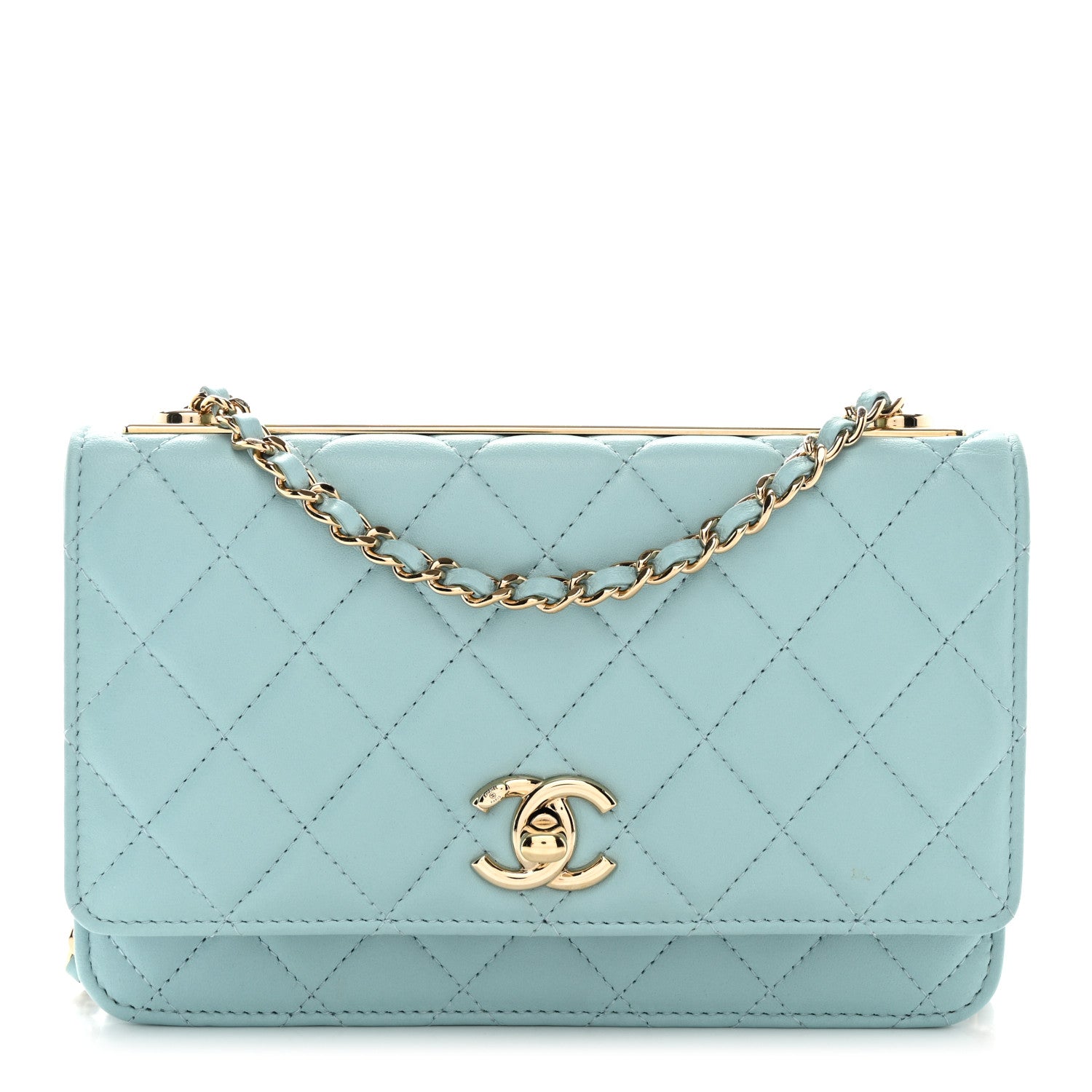 Chanel Lambskin Quilted Trendy CC Wallet On Chain WOC Light Blue 1 of 12