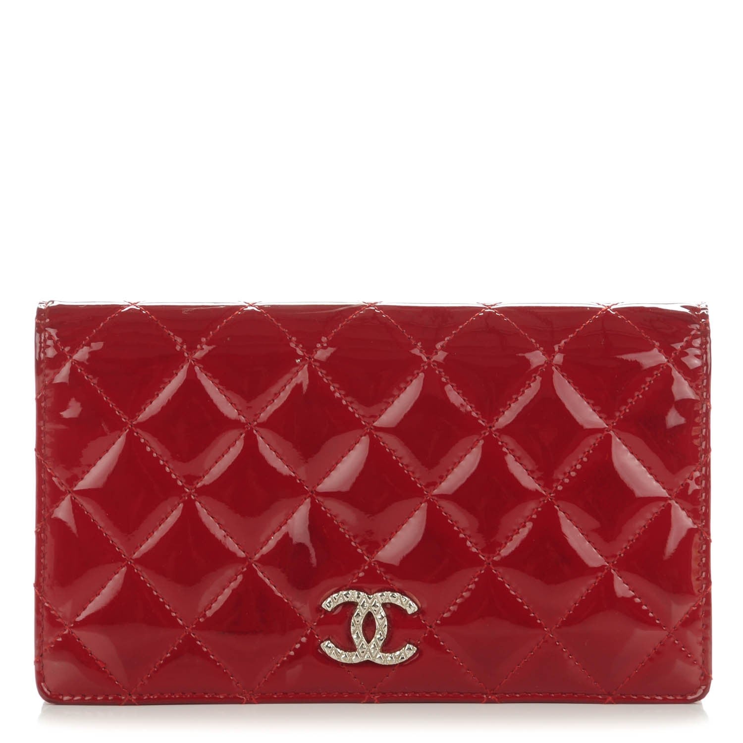 Chanel Patent Quilted Brilliant Yen Wallet Red 1 of 10