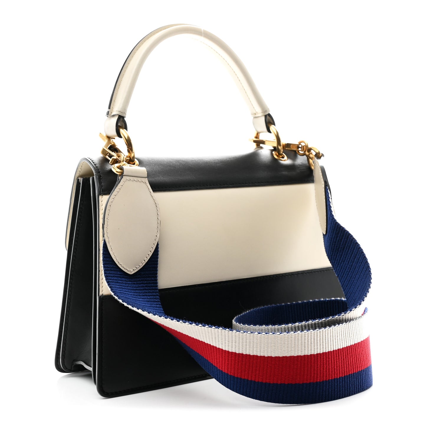 Calfskin Sylvie Web Small Queen Margaret Top Handle Bag Black White