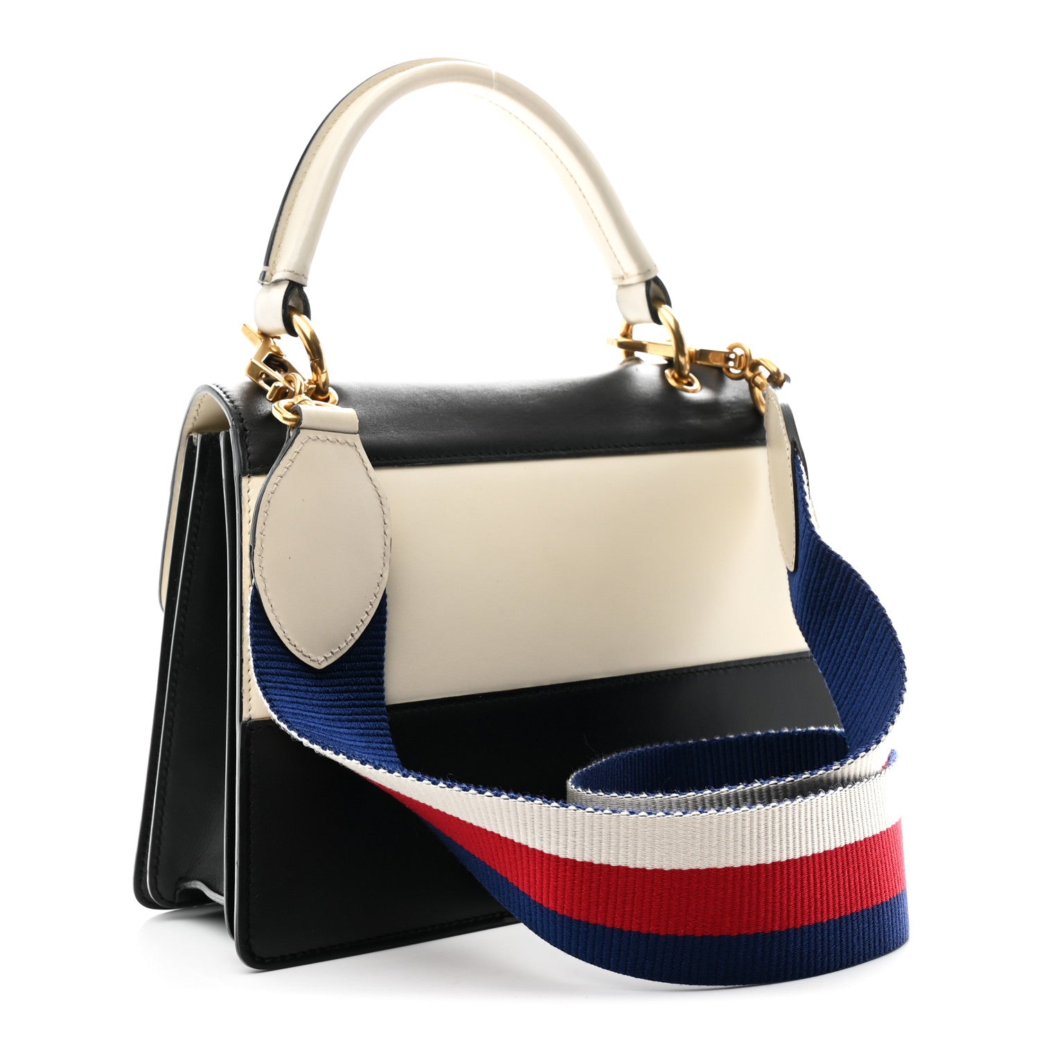 Gucci Calfskin Sylvie Web Small Queen Margaret Top Handle Bag Black White 3 of 10