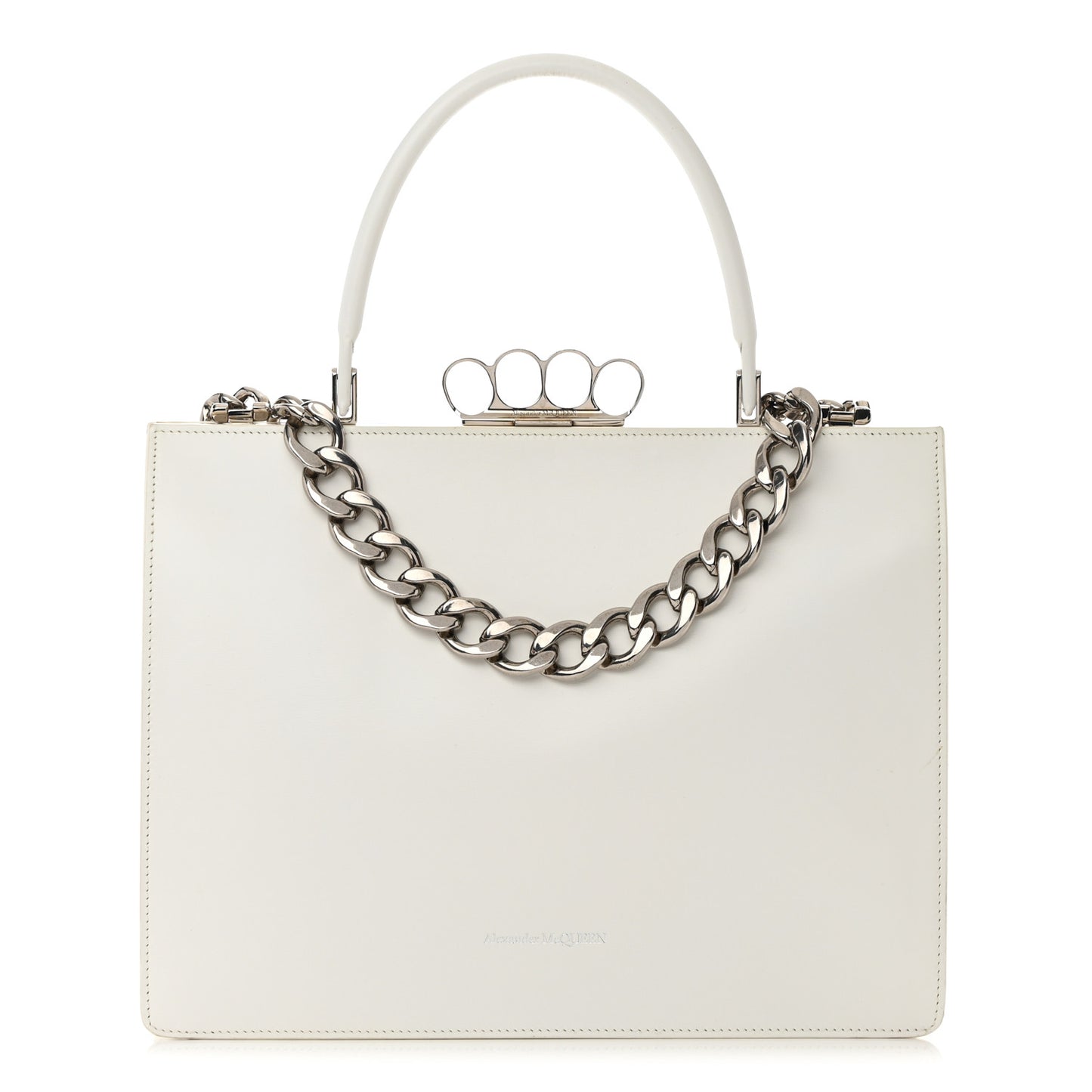 Calfskin Four Ring Frame Tote White