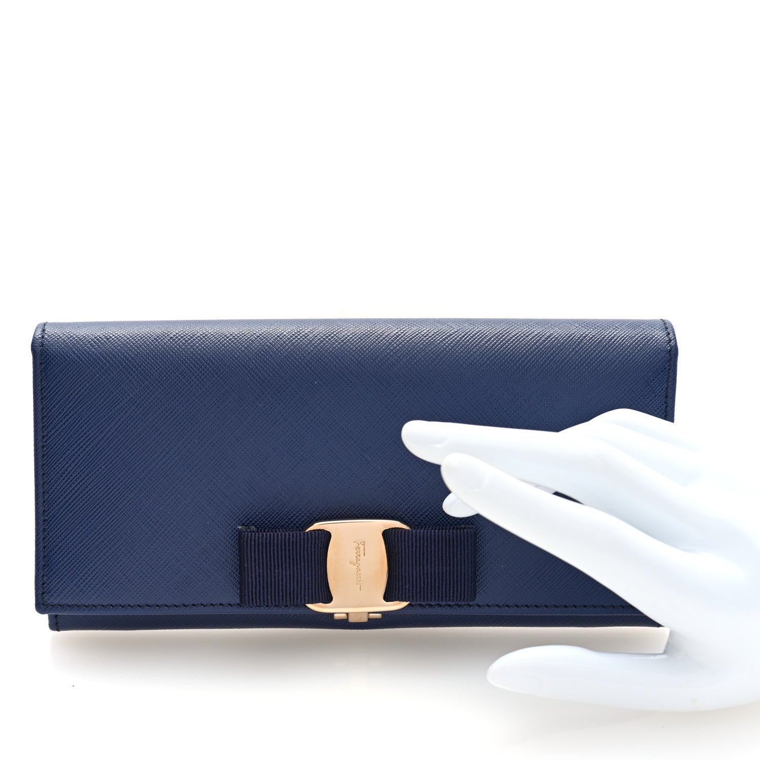 Salvatore Ferragamo Printed Calfskin Vara Bow Continental Wallet Oxford Blue 2 of 7