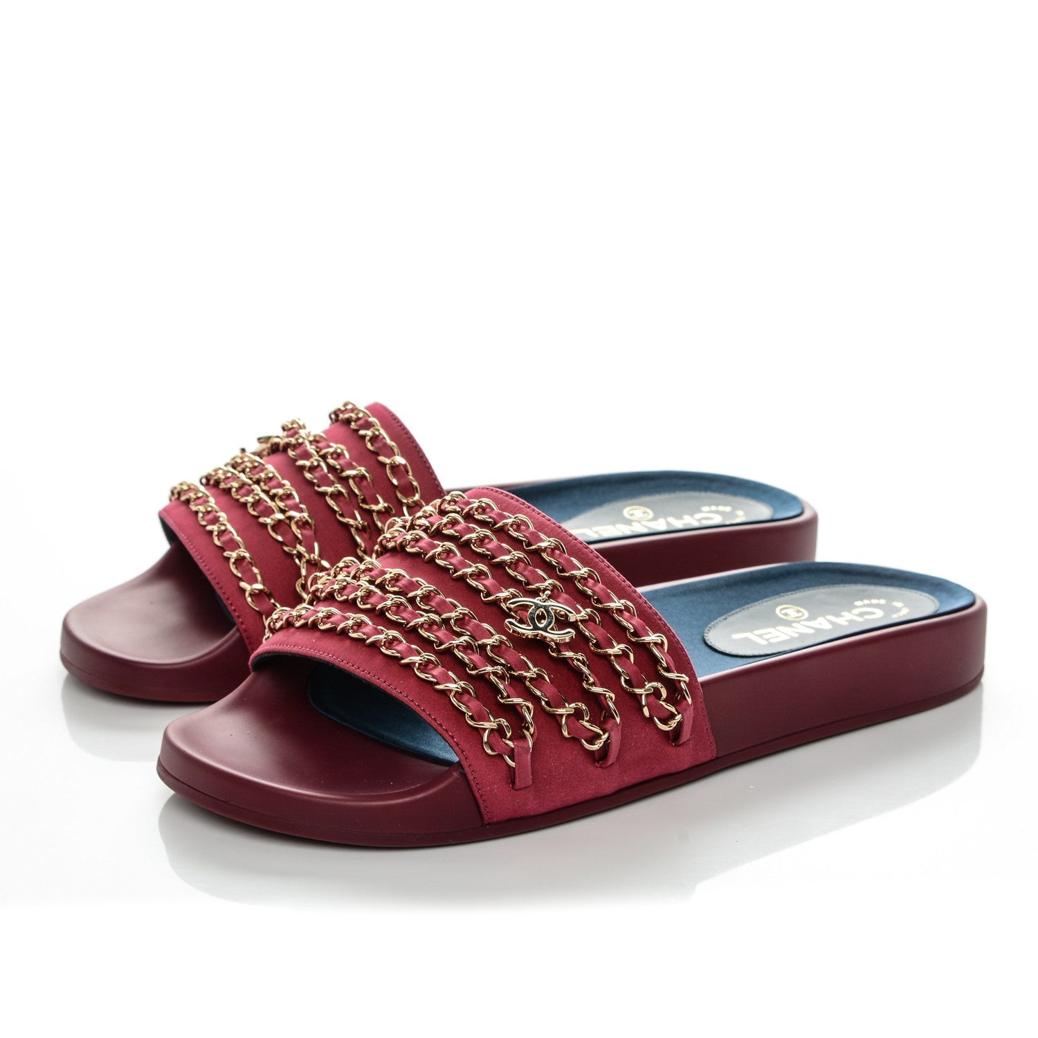 Chanel Satin Chain Flat Sandals 41 Dark Fuchsia 3 of 7