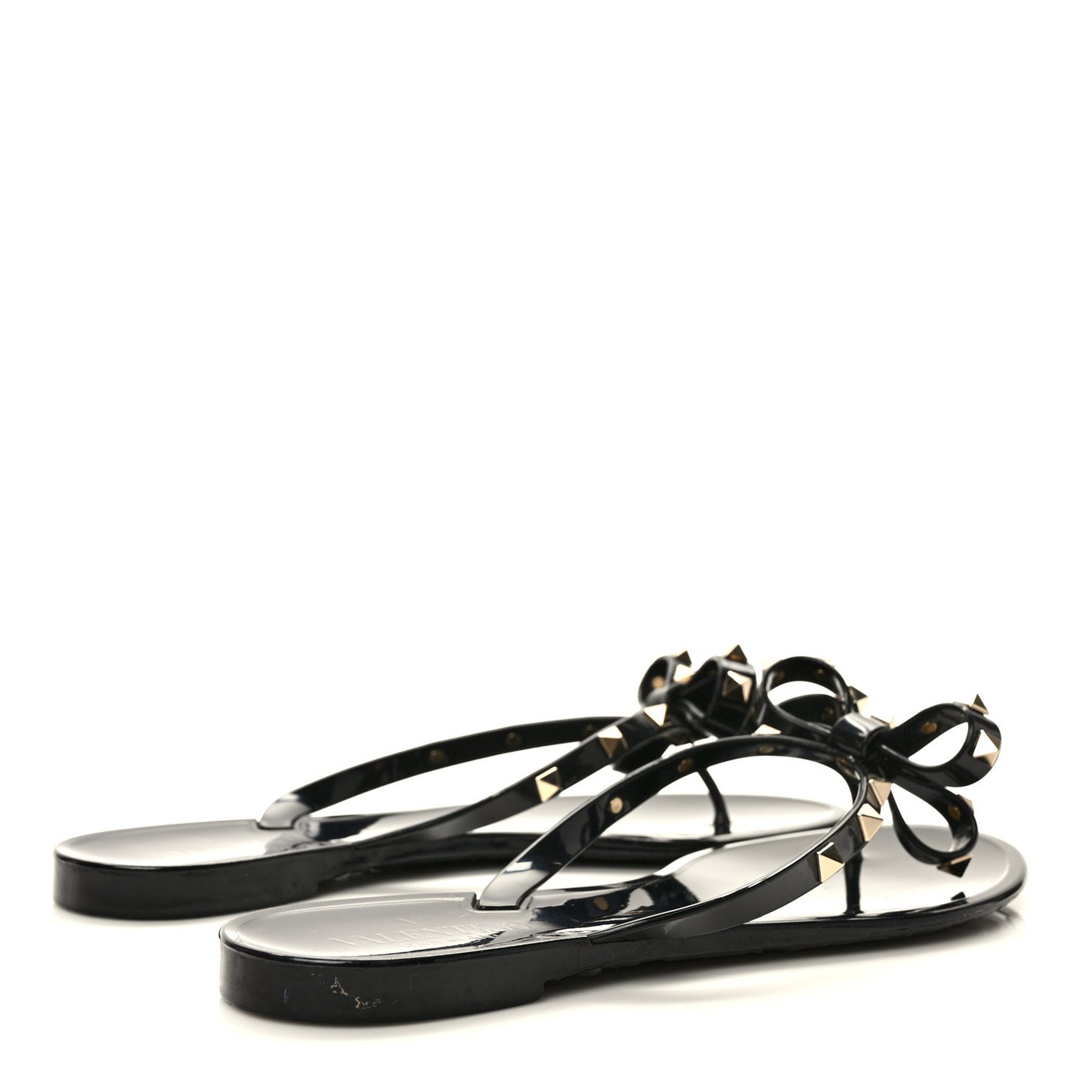 PVC Jelly Rockstud Bow Thong Sandals 41 Black