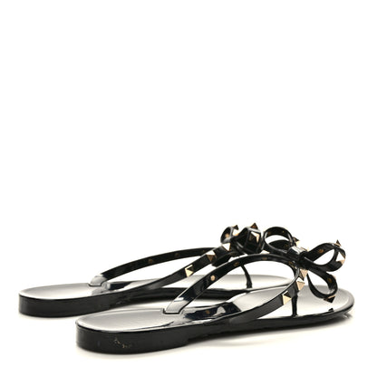 Valentino Garavani PVC Jelly Rockstud Bow Thong Sandals 41 Black 4 of 8