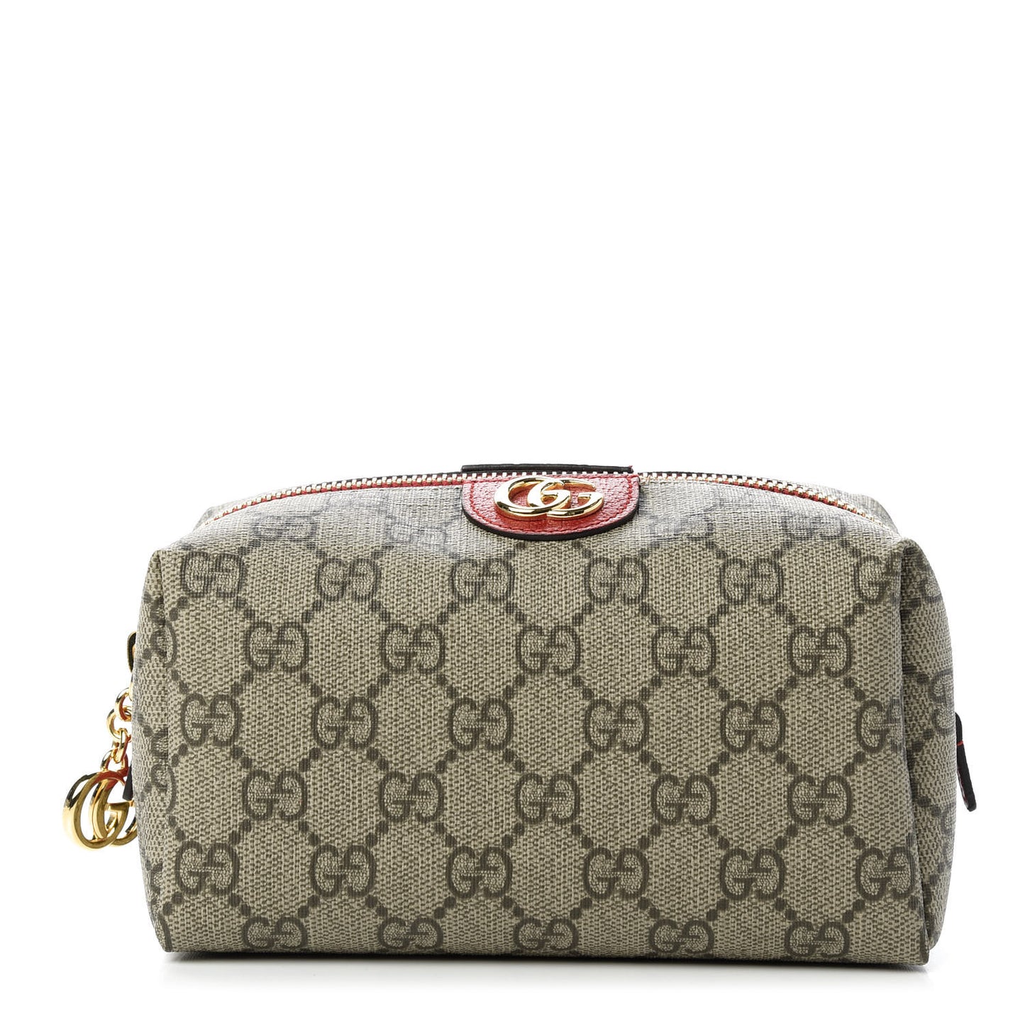 Soft GG Supreme Monogram Calfskin Medium Ophidia Cosmetic Case Beige Ebony Hibiscus Red