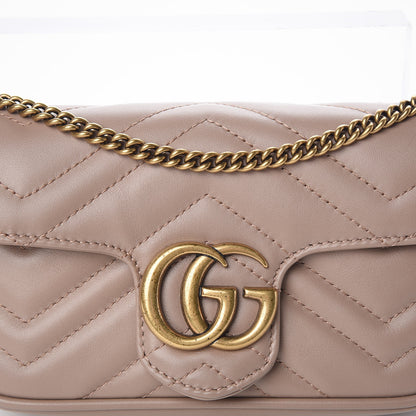 Gucci Calfskin Matelasse Super Mini GG Marmont Shoulder Bag Porcelain Rose 11 of 12