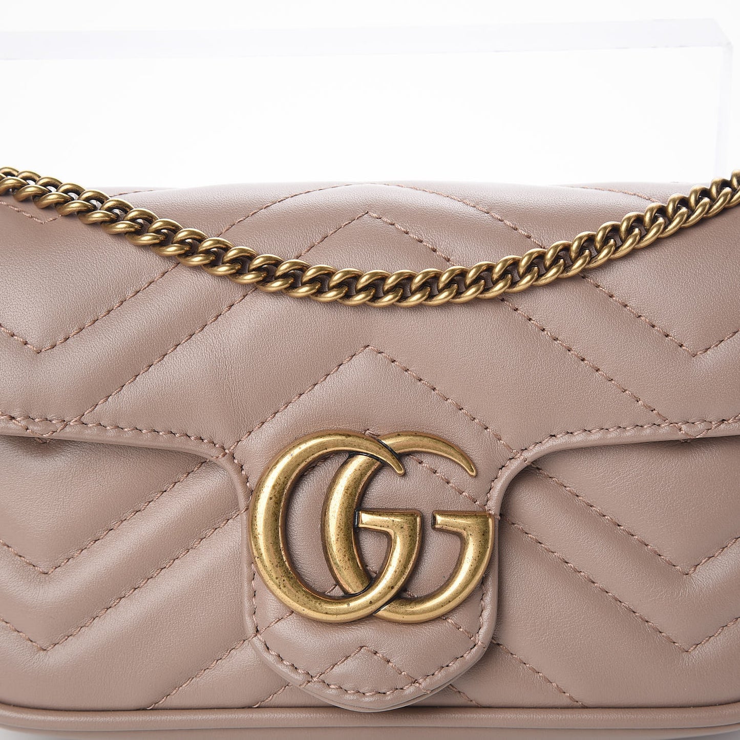 Calfskin Matelasse Super Mini GG Marmont Shoulder Bag Porcelain Rose