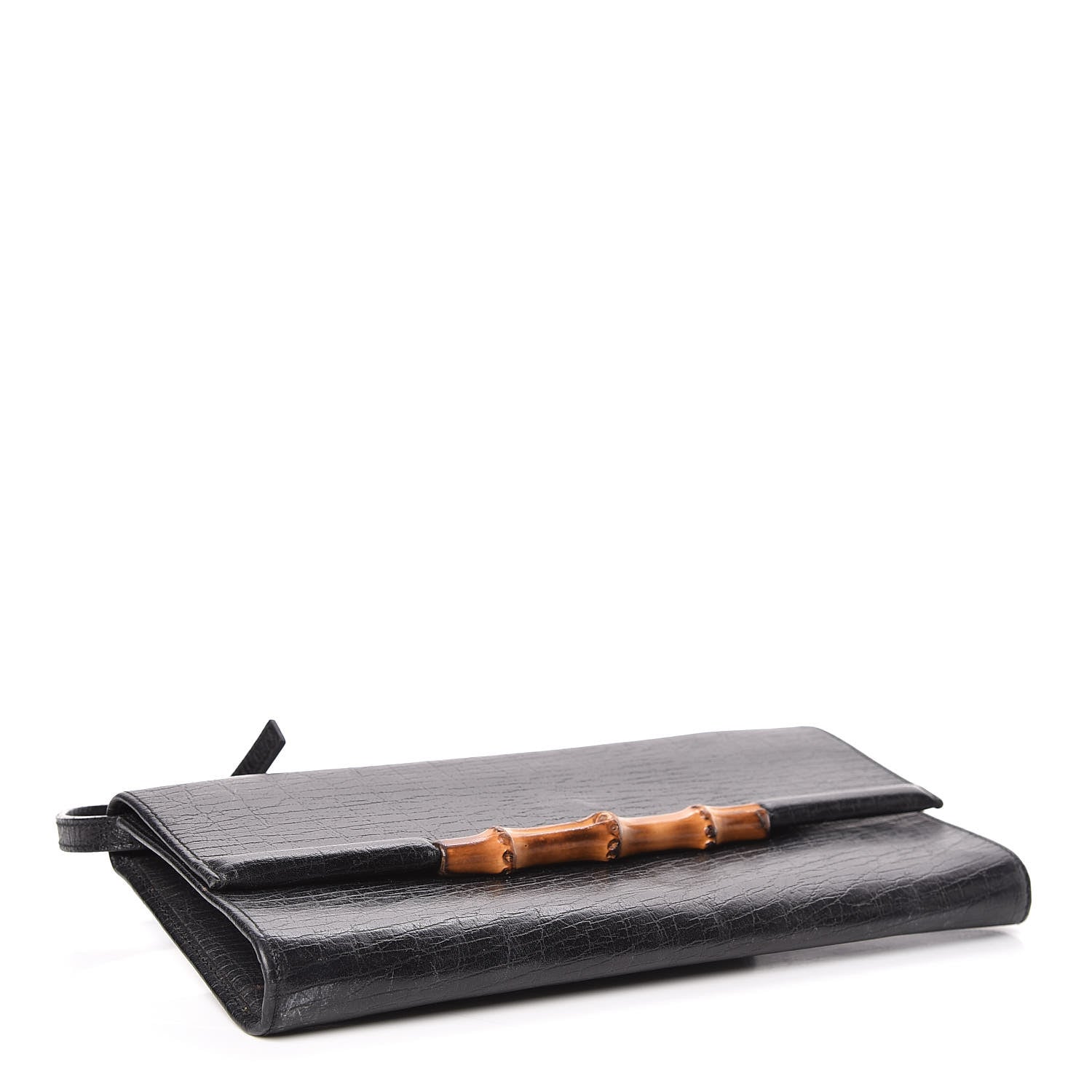 Gucci Textured Calfskin Bamboo Bar Clutch Black 4 of 15