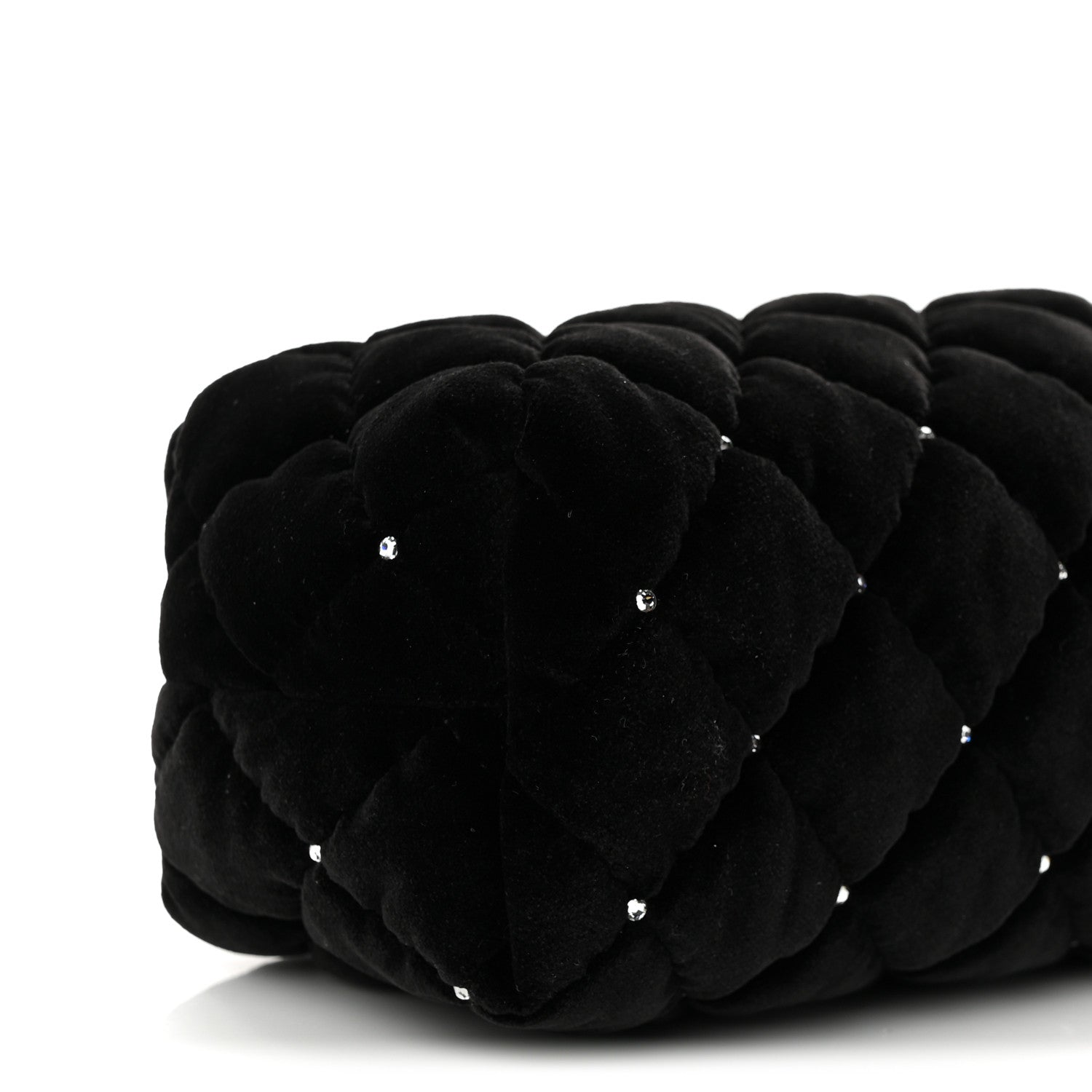 Chanel Velvet Diamanté Quilted Wristlet Clutch Black 9 of 10
