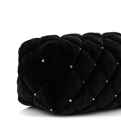 Chanel Velvet Diamanté Quilted Wristlet Clutch Black 9 of 10