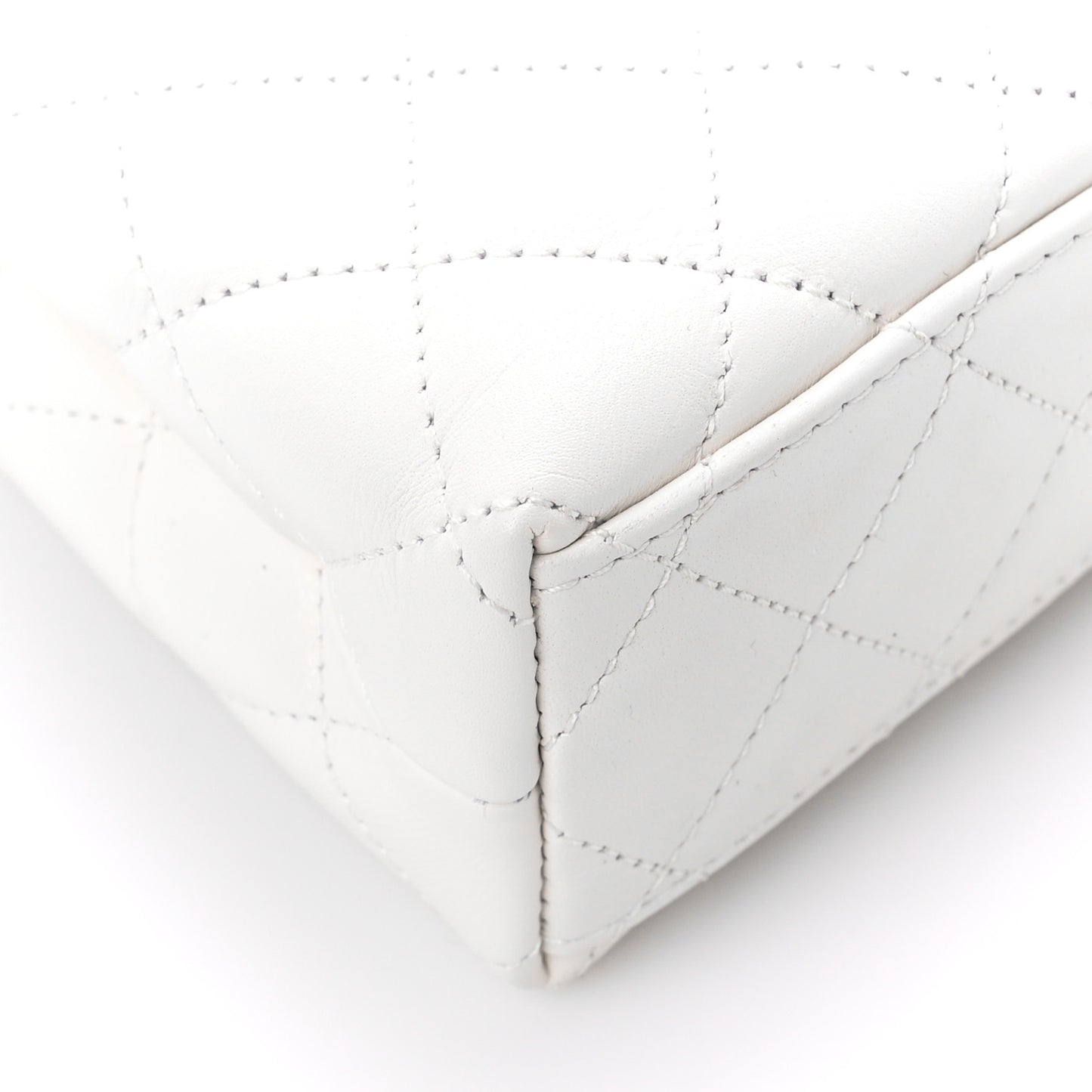 Shiny Aged Calfskin Quilted Nano Kelly Shopper White