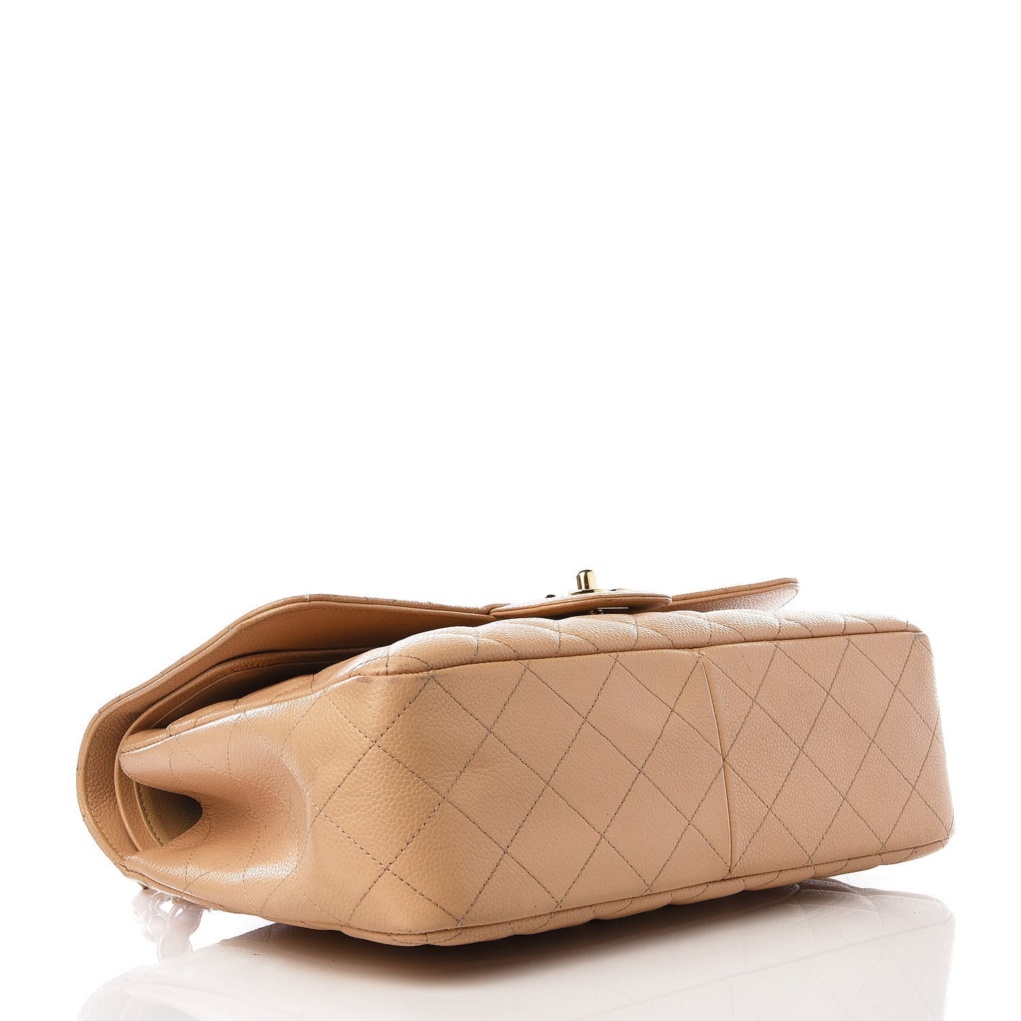 Caviar Quilted Jumbo Double Flap Beige