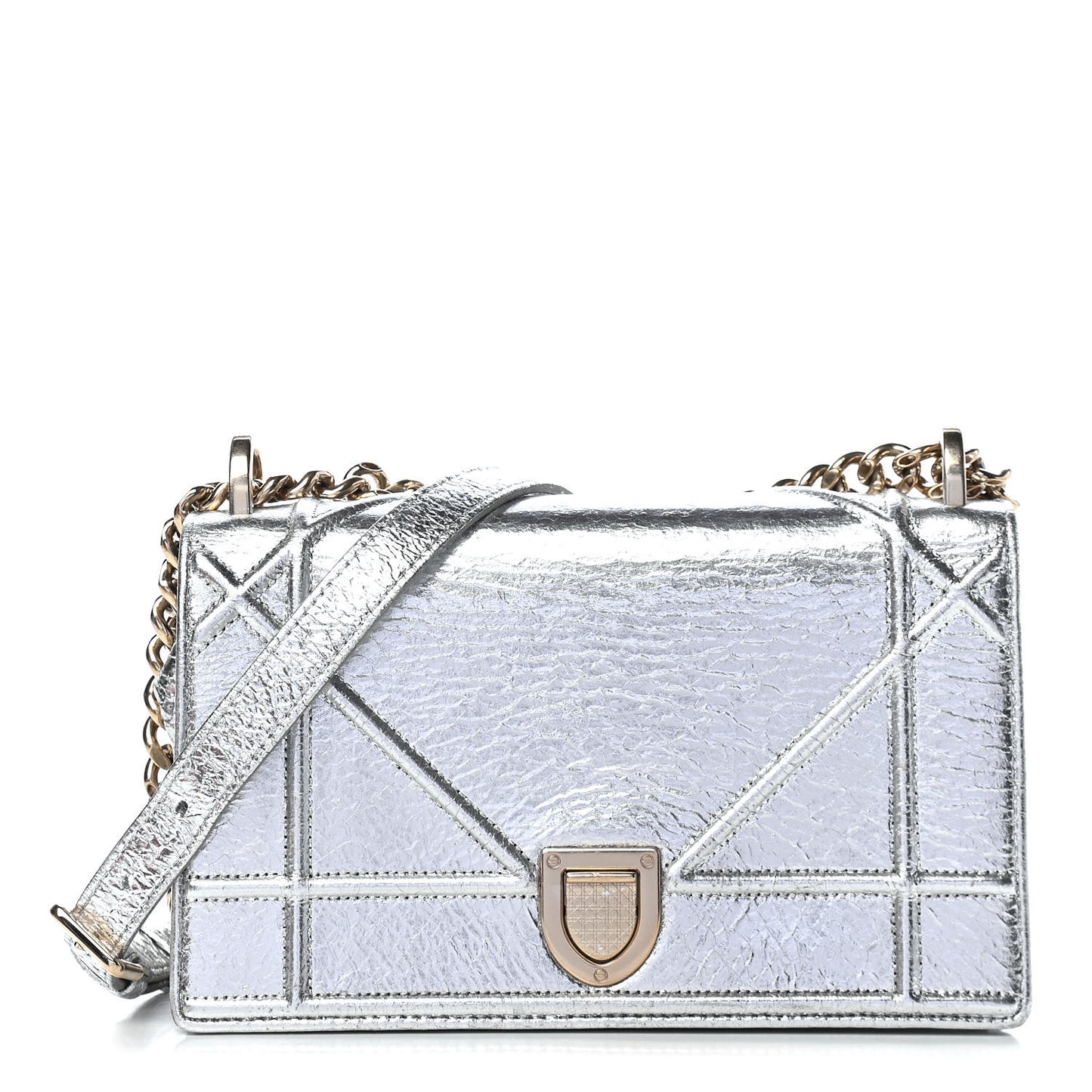 Metallic Ceramic Effect Deerskin Small Diorama Flap Bag Silver
