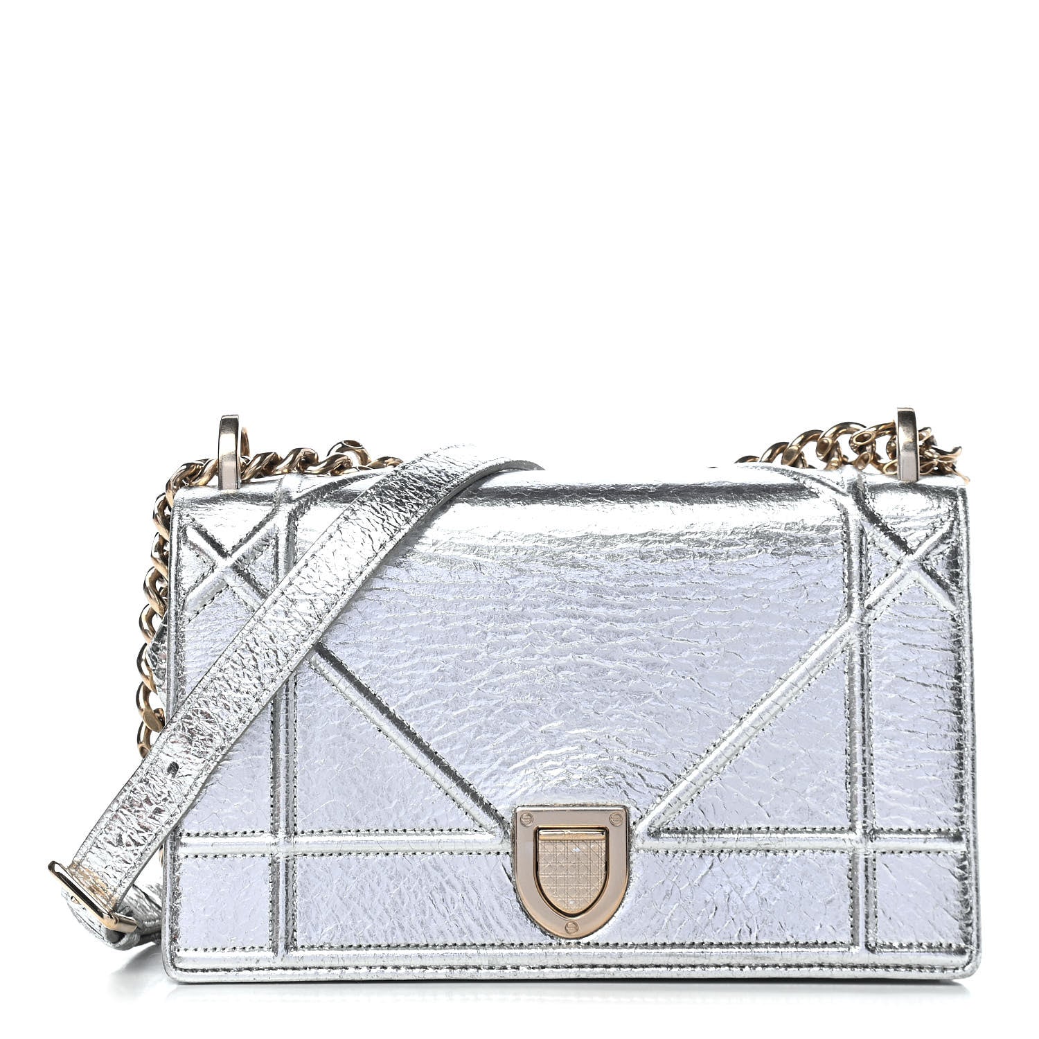 Christian Dior Metallic Ceramic Effect Deerskin Small Diorama Flap Bag Silver 1 of 10