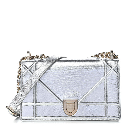 Christian Dior Metallic Ceramic Effect Deerskin Small Diorama Flap Bag Silver 1 of 10