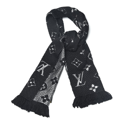 Louis Vuitton Wool Silk Logomania Shine Scarf Black 1 of 4
