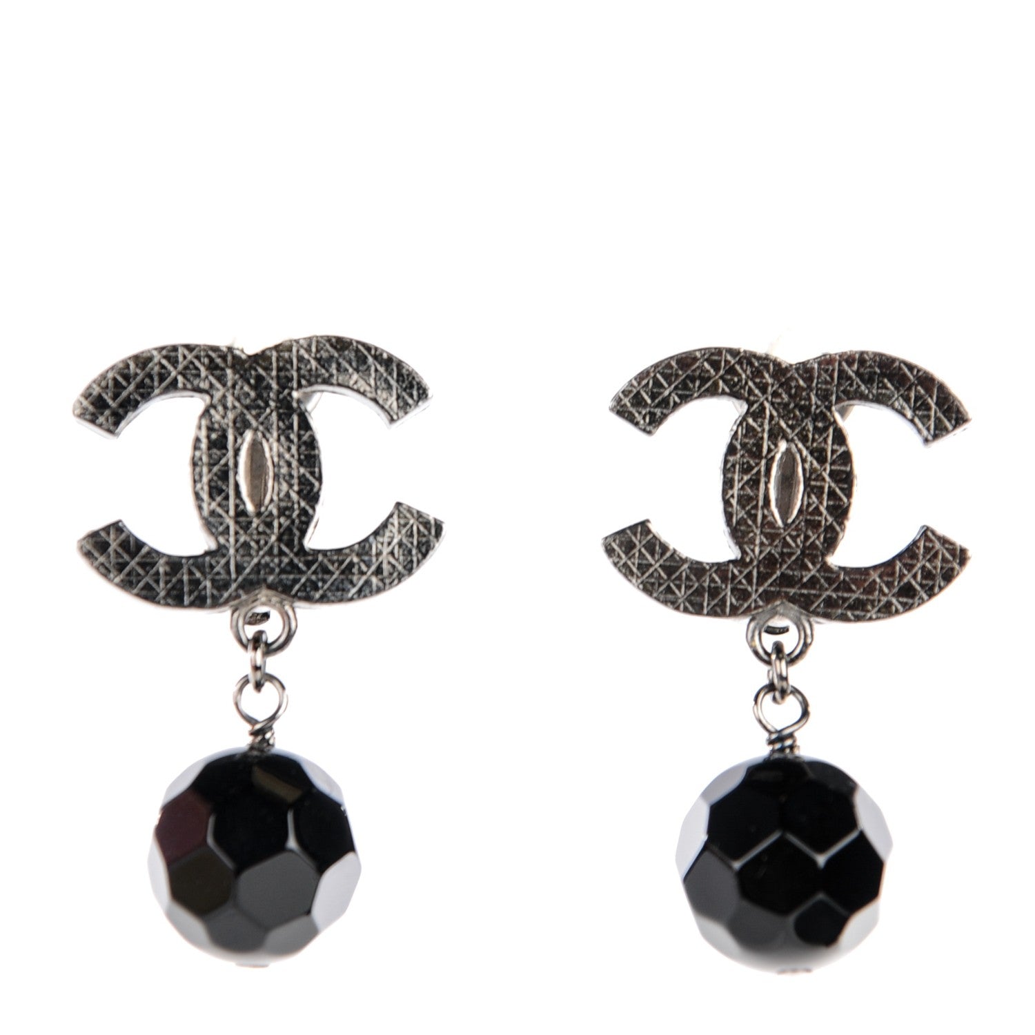 Chanel Ruthenium CC Bead Drop Clip On Earrings Black 1 of 5