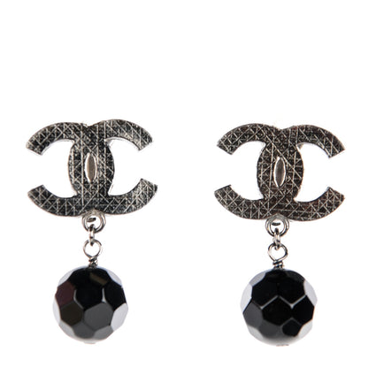 Chanel Ruthenium CC Bead Drop Clip On Earrings Black 1 of 5