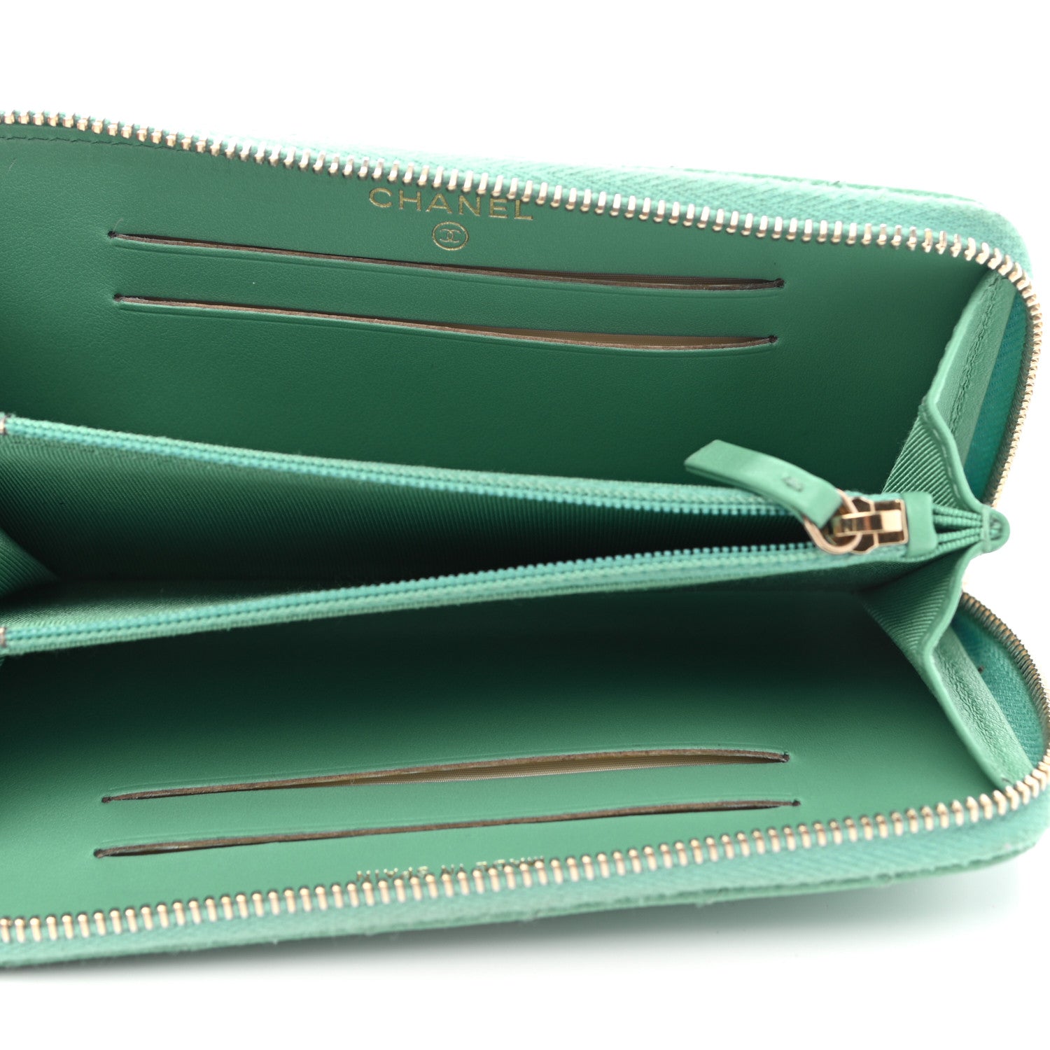 Chanel Caviar Chevron Quilted Small Zip Around Wallet Green 5 of 10