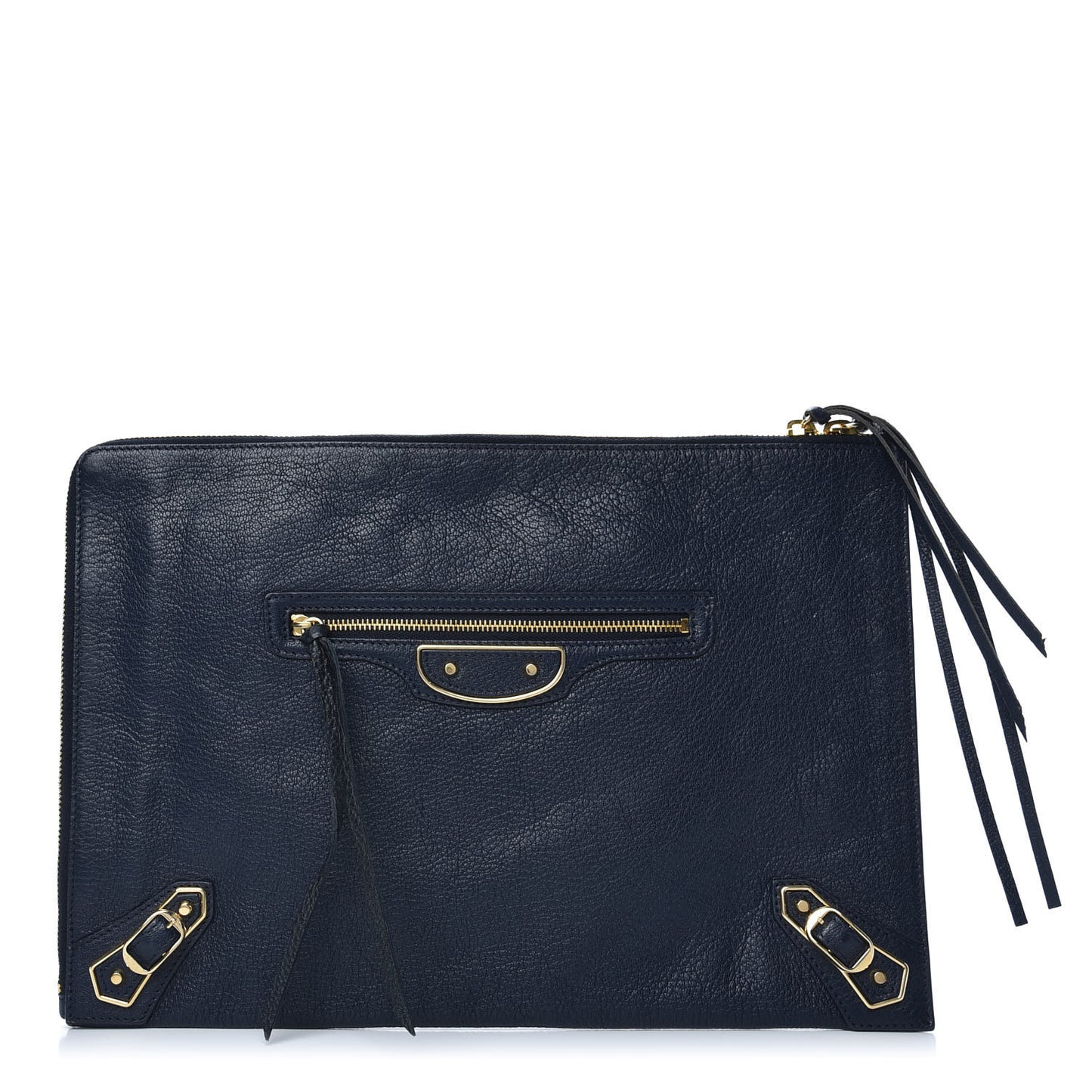 Chevre Gold Metallic Edge Hardware Pouch Bleu Nuit