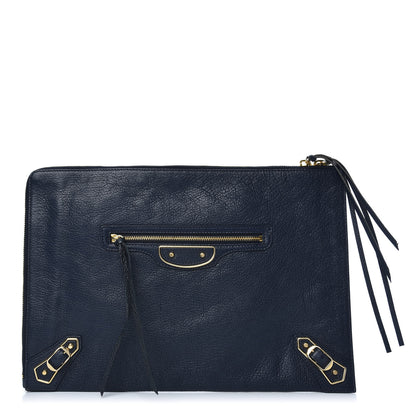 Balenciaga Chevre Gold Metallic Edge Hardware Pouch Bleu Nuit 1 of 7
