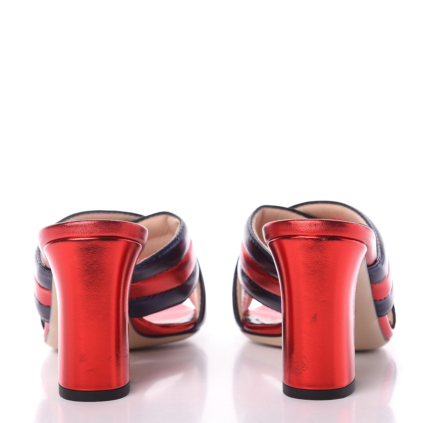 Metallic Nappa Crossover Mid Heel Slide Sandals 39.5 Blue Flame Red