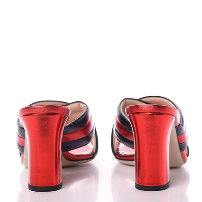 Gucci Metallic Nappa Crossover Mid Heel Slide Sandals 39.5 Blue Flame Red 5 of 9
