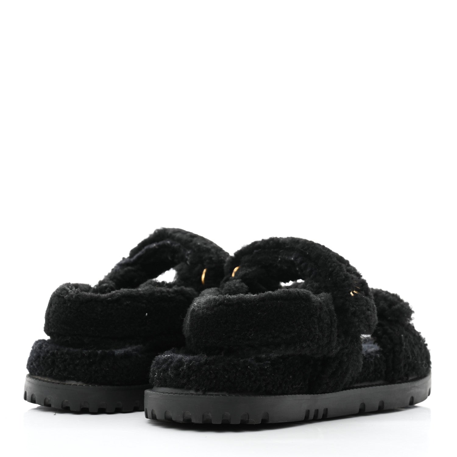 Christian Dior Shearling Dioract 10mm Sandals 38 Black 4 of 8