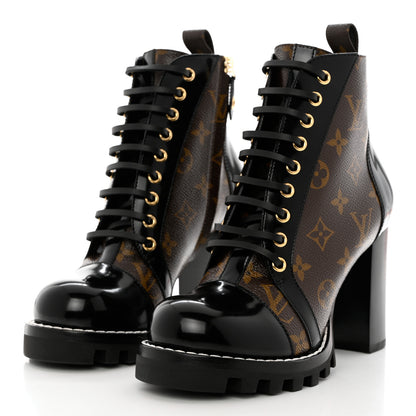 Louis Vuitton Patent Calfskin Monogram Star Trail Ankle Boots 38 Black 3 of 9