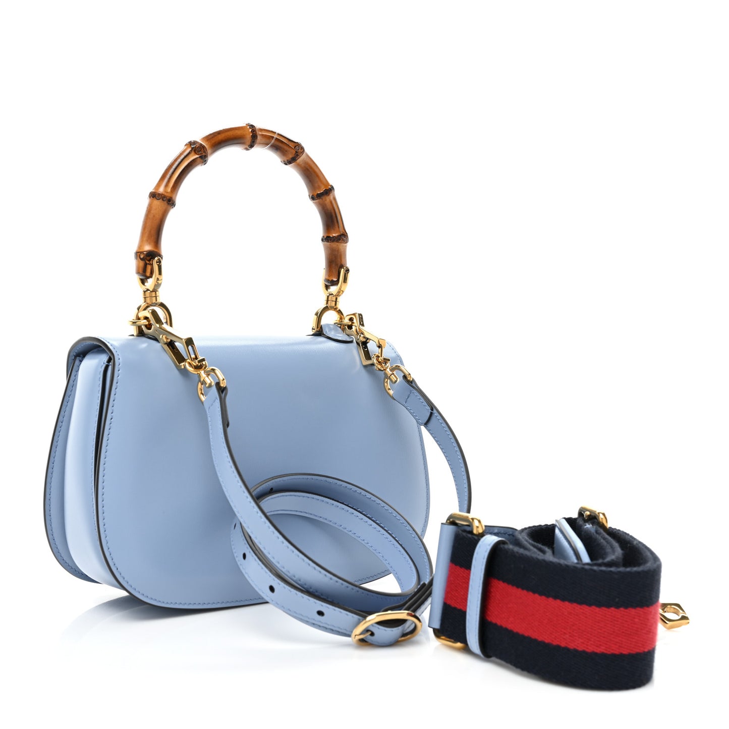 Boarded Dyana Lux Calfskin Web Small Bamboo 1947 Top Handle Bag Blue