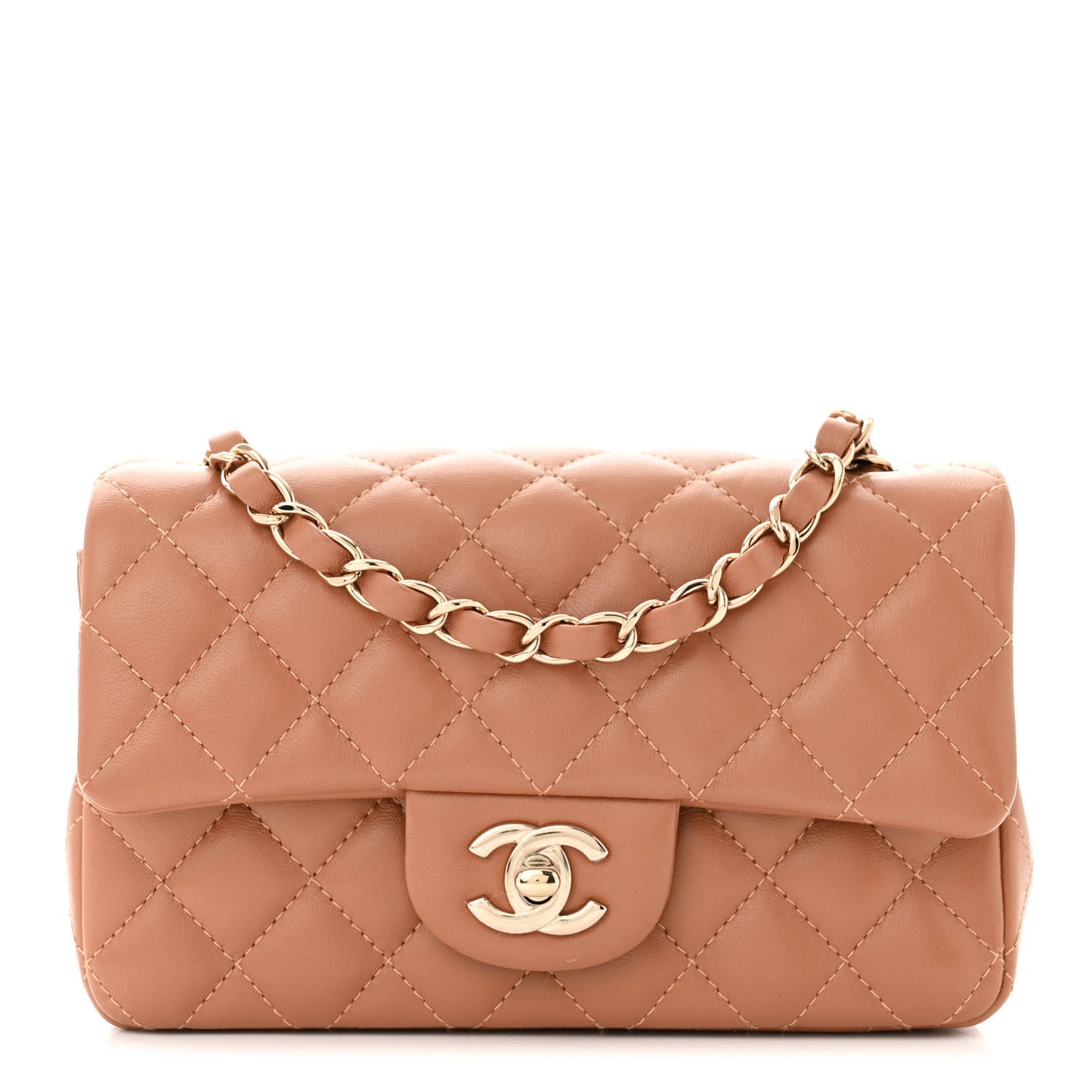 Lambskin Quilted Mini Rectangular Flap Brown