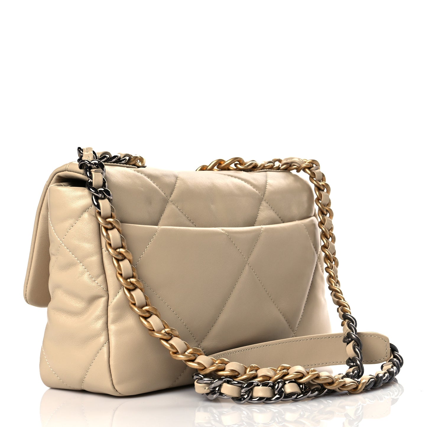 Lambskin Quilted Medium Chanel 19 Flap Beige