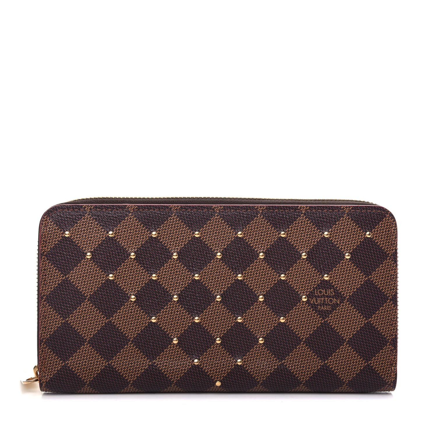Damier Ebene Studded Zippy Wallet Cherry